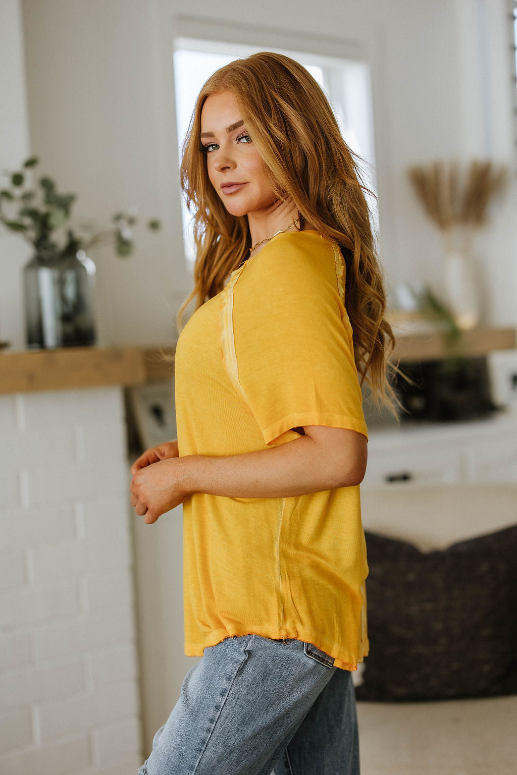 New Edition Mineral Wash T Shirt Yellow-Short Sleeve Tops-Krush Kandy, Women's Online Fashion Boutique Located in Phoenix, Arizona (Scottsdale Area)
