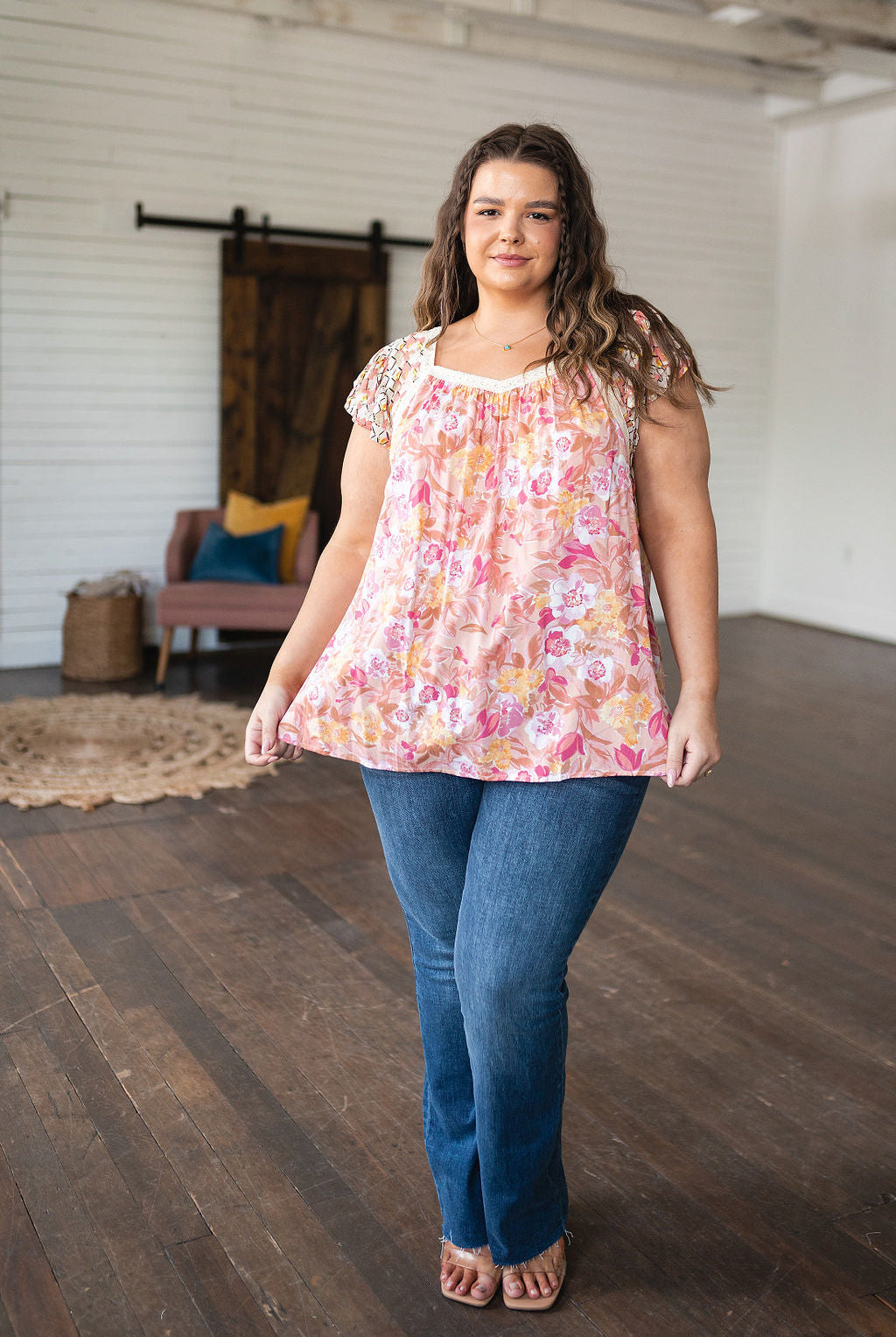 Not So Serious Floral Blouse in Pink-Short Sleeve Tops-Krush Kandy, Women's Online Fashion Boutique Located in Phoenix, Arizona (Scottsdale Area)