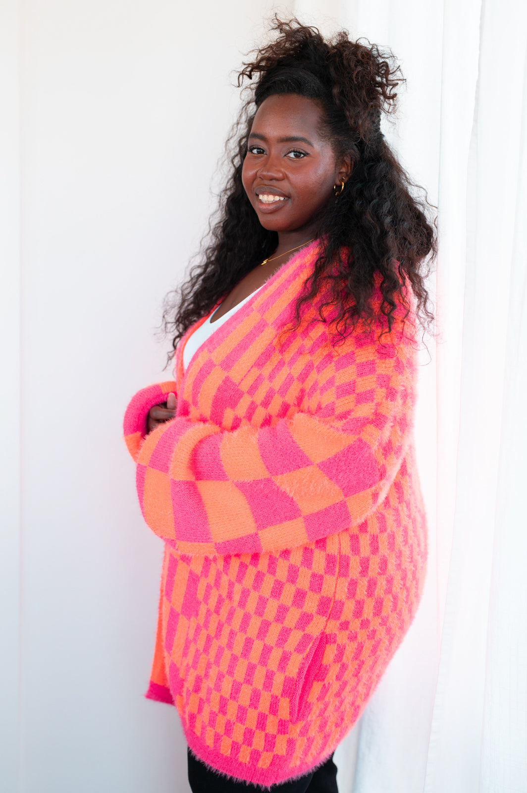 Noticed in Neon Checkered Cardigan in Pink and Orange-Cardigans-Krush Kandy, Women's Online Fashion Boutique Located in Phoenix, Arizona (Scottsdale Area)