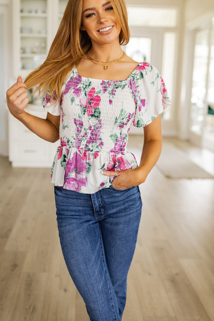 Oh So Simple Floral Blouse-Short Sleeve Tops-Krush Kandy, Women's Online Fashion Boutique Located in Phoenix, Arizona (Scottsdale Area)