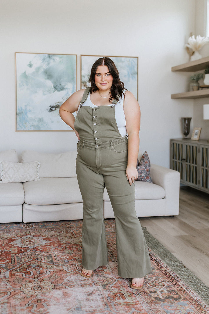 Judy Blue Olivia Control Top Release Hem Overalls in Olive-Overalls-Krush Kandy, Women's Online Fashion Boutique Located in Phoenix, Arizona (Scottsdale Area)