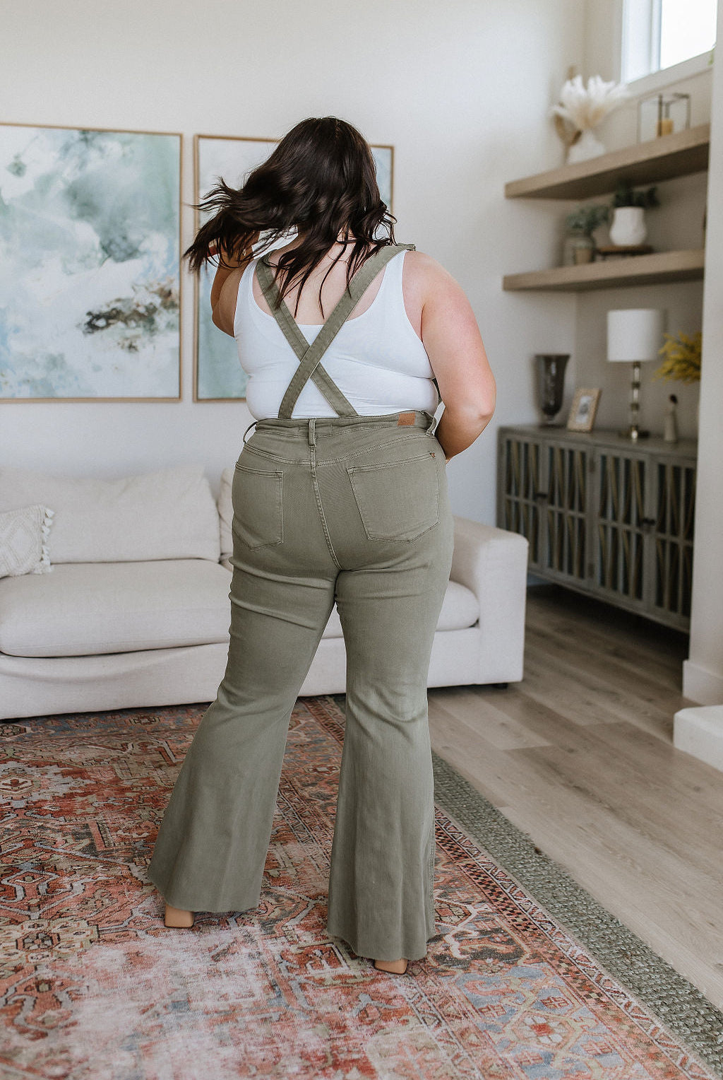 Judy Blue Olivia Control Top Release Hem Overalls in Olive-Overalls-Krush Kandy, Women's Online Fashion Boutique Located in Phoenix, Arizona (Scottsdale Area)