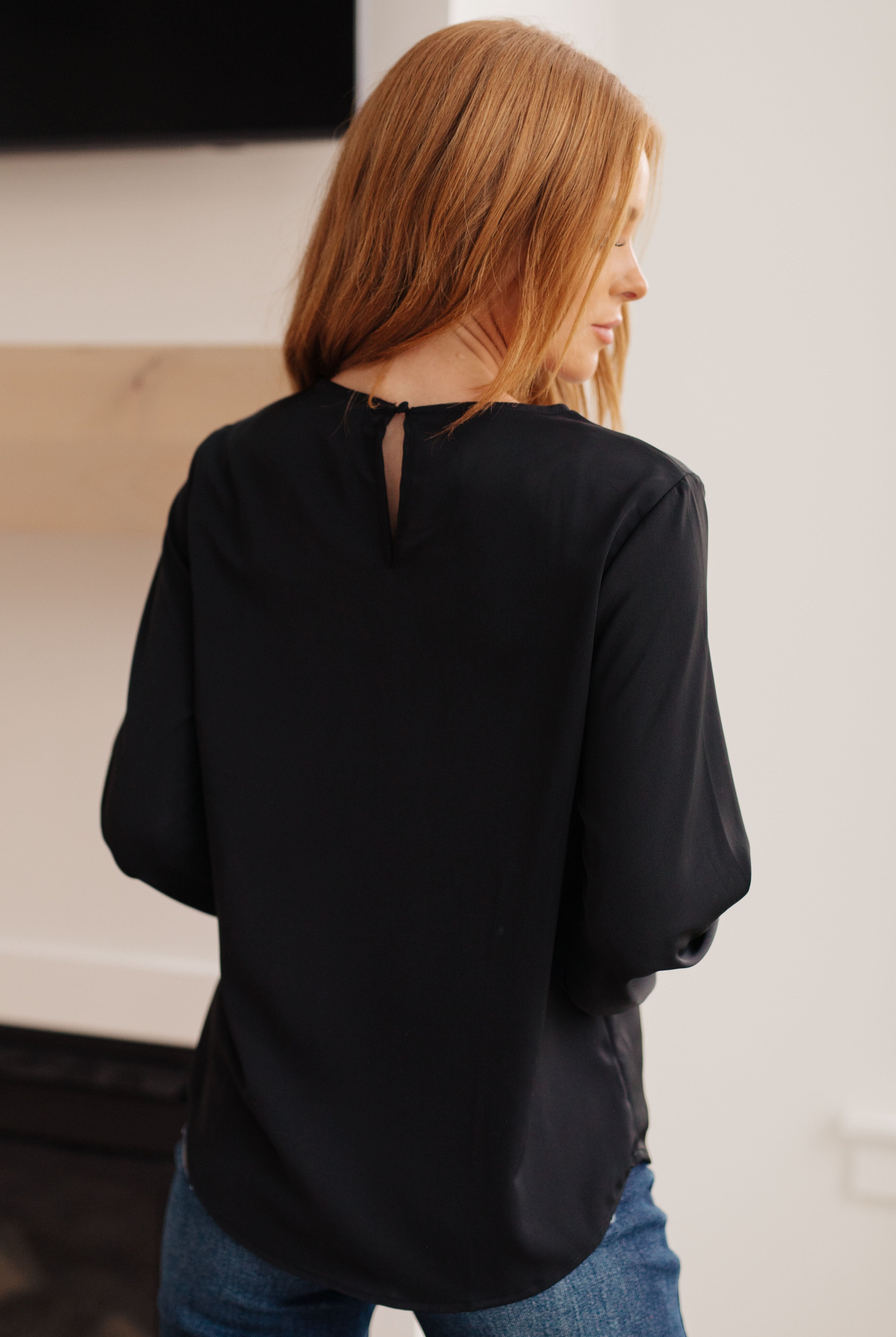 Peaceful Moments Smocked Sleeve Blouse in Black-Long Sleeve Tops-Krush Kandy, Women's Online Fashion Boutique Located in Phoenix, Arizona (Scottsdale Area)