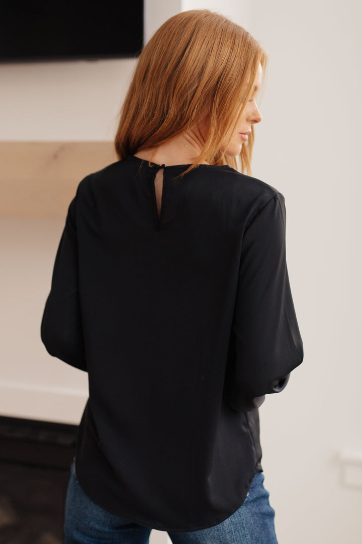 Peaceful Moments Smocked Sleeve Blouse in Black-Long Sleeve Tops-Krush Kandy, Women's Online Fashion Boutique Located in Phoenix, Arizona (Scottsdale Area)