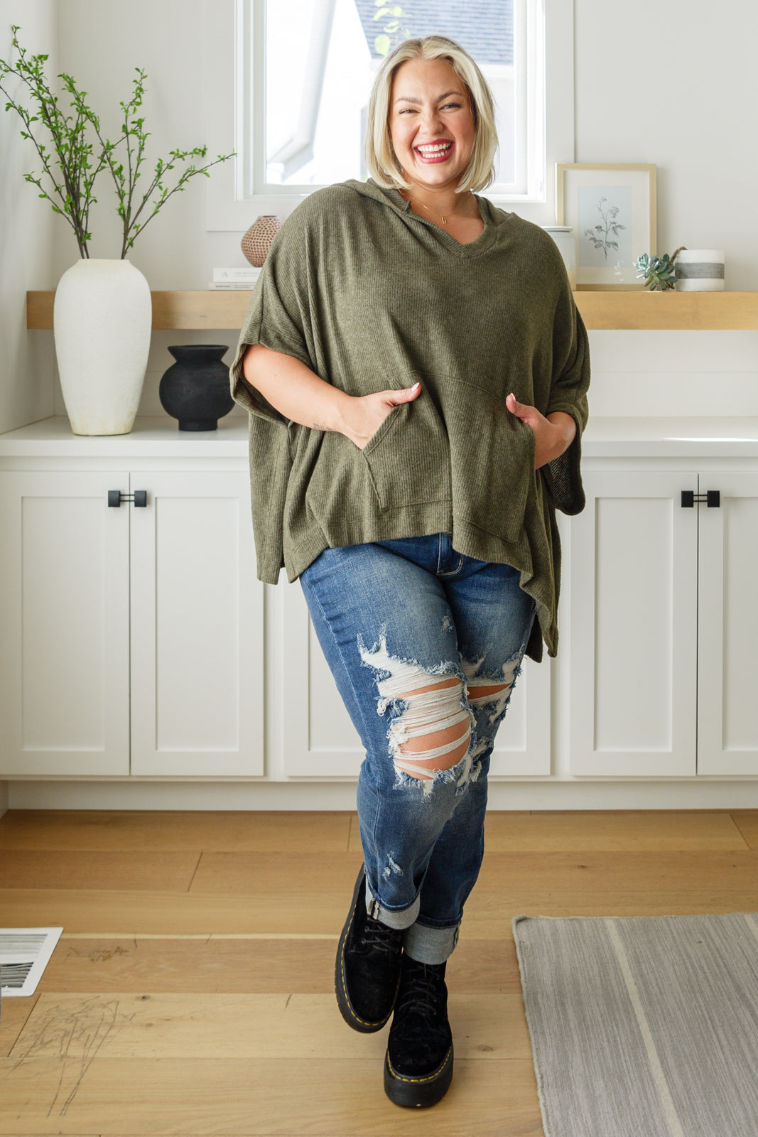 Perfectly Poised Hooded Poncho in Olive-Scarves-Krush Kandy, Women's Online Fashion Boutique Located in Phoenix, Arizona (Scottsdale Area)