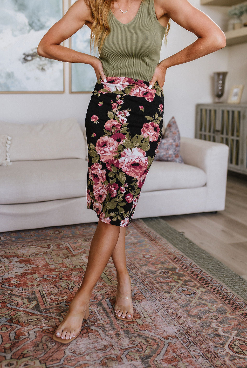 Perfectly Pristine Floral Pencil Skirt-Skirts-Krush Kandy, Women's Online Fashion Boutique Located in Phoenix, Arizona (Scottsdale Area)