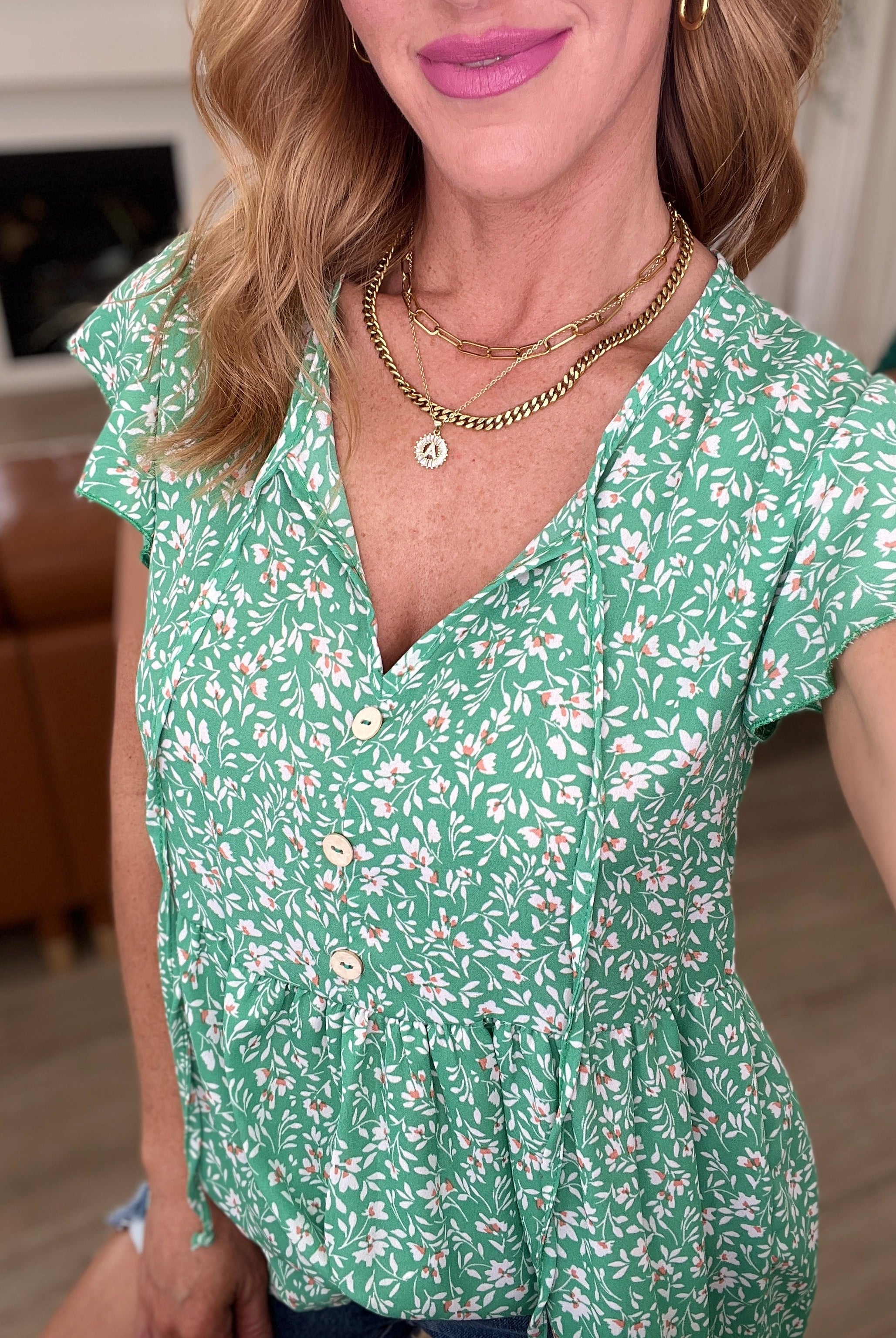 Flirty and Thriving Floral Flutter Sleeve Top in Green-Short Sleeve Tops-Krush Kandy, Women's Online Fashion Boutique Located in Phoenix, Arizona (Scottsdale Area)