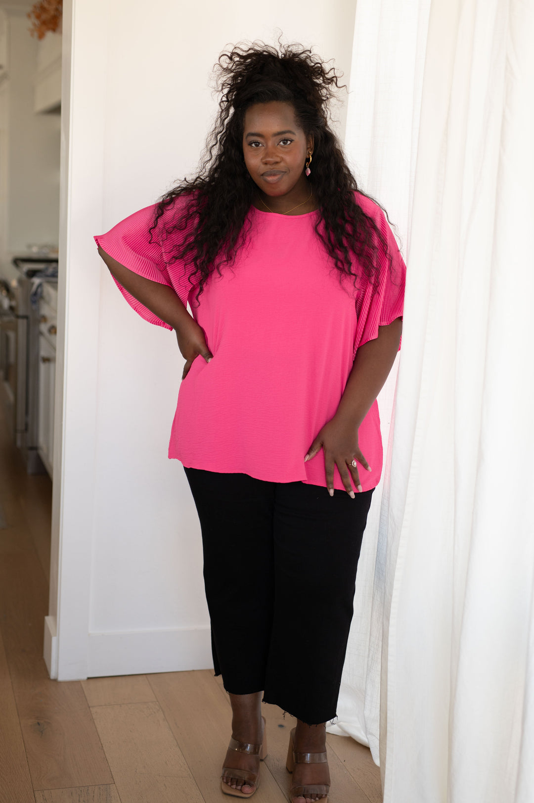 Pink and Perfect Ruffle Sleeve Top-Long Sleeve Tops-Krush Kandy, Women's Online Fashion Boutique Located in Phoenix, Arizona (Scottsdale Area)