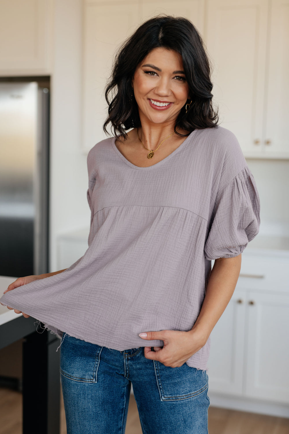 Pleasantly Perfect Bubble Sleeve Peasant Blouse-Womens-Krush Kandy, Women's Online Fashion Boutique Located in Phoenix, Arizona (Scottsdale Area)