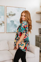 Pretty in Paradise Floral Blouse-Short Sleeve Tops-Krush Kandy, Women's Online Fashion Boutique Located in Phoenix, Arizona (Scottsdale Area)