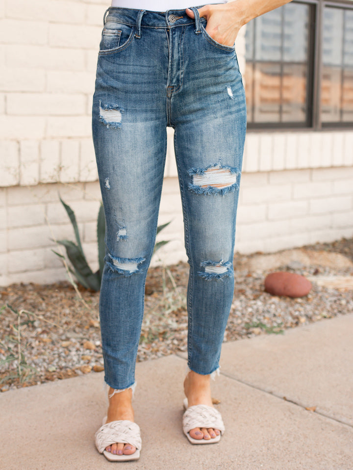 Risen HIGH RISE DISTRESSED RELAXED FIT SKINNY-Jeans-Krush Kandy, Women's Online Fashion Boutique Located in Phoenix, Arizona (Scottsdale Area)