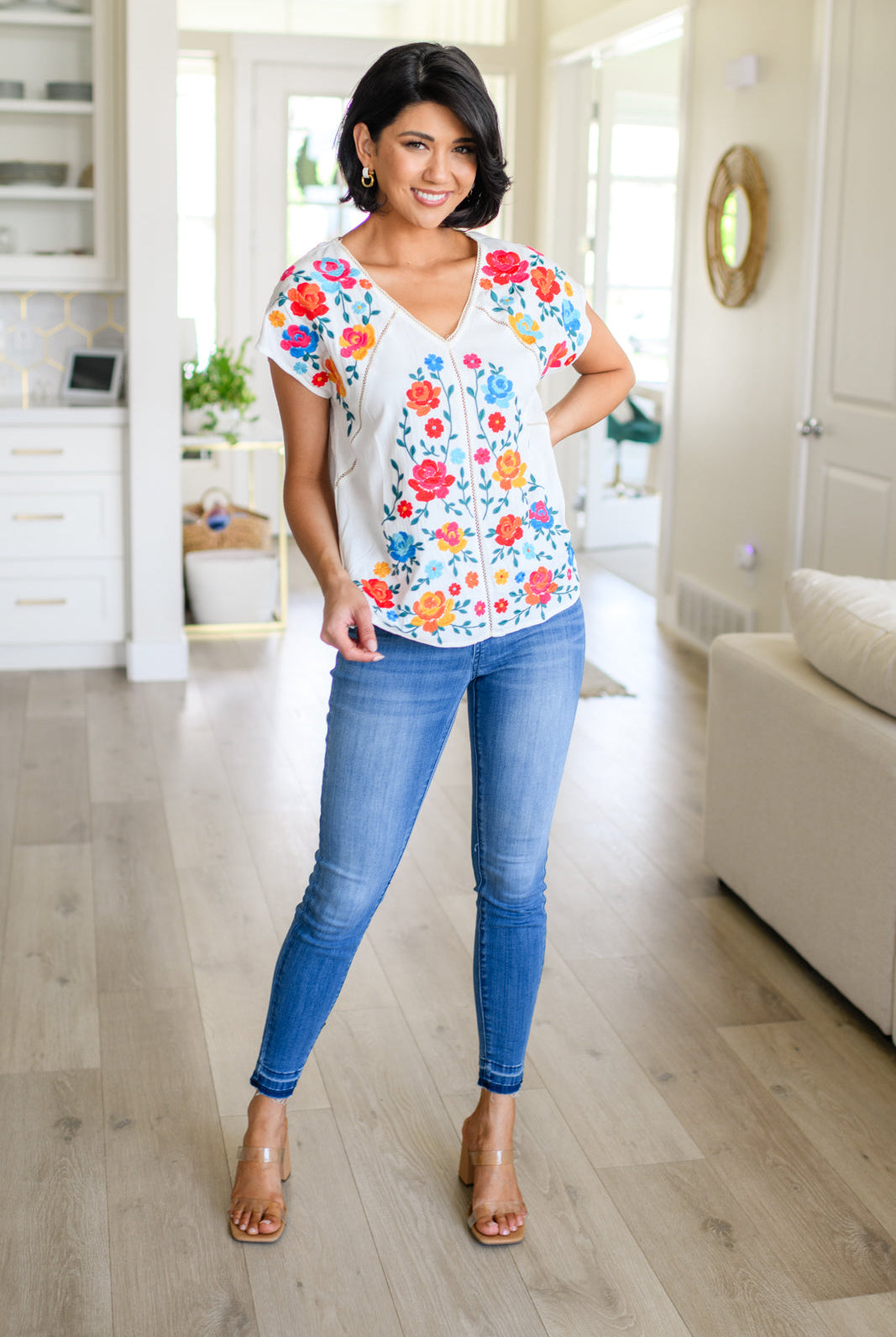 Rose Garden Embroidered Blouse-Short Sleeve Tops-Krush Kandy, Women's Online Fashion Boutique Located in Phoenix, Arizona (Scottsdale Area)