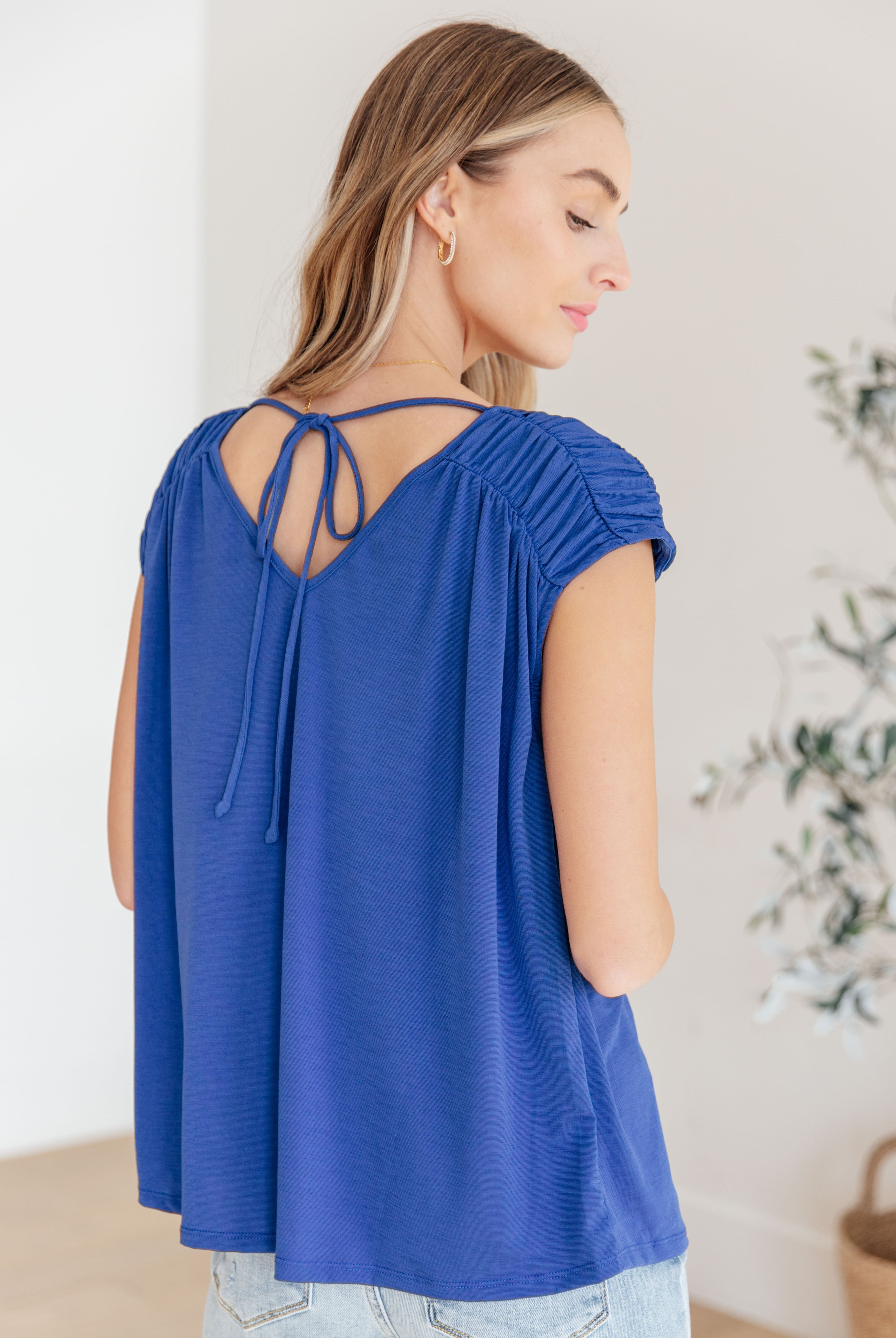 Ruched Cap Sleeve Top in Royal Blue-Short Sleeve Tops-Krush Kandy, Women's Online Fashion Boutique Located in Phoenix, Arizona (Scottsdale Area)