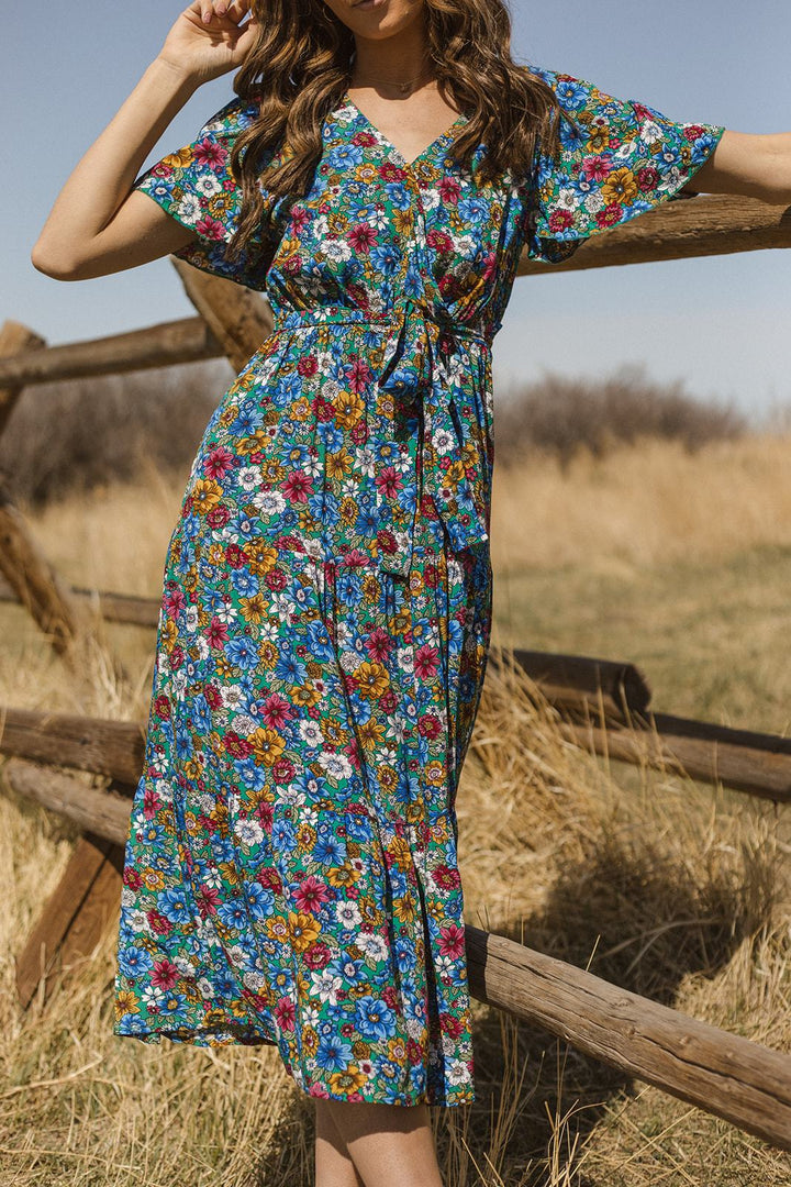 Floral V-Neck Midi-Dresses-Krush Kandy, Women's Online Fashion Boutique Located in Phoenix, Arizona (Scottsdale Area)