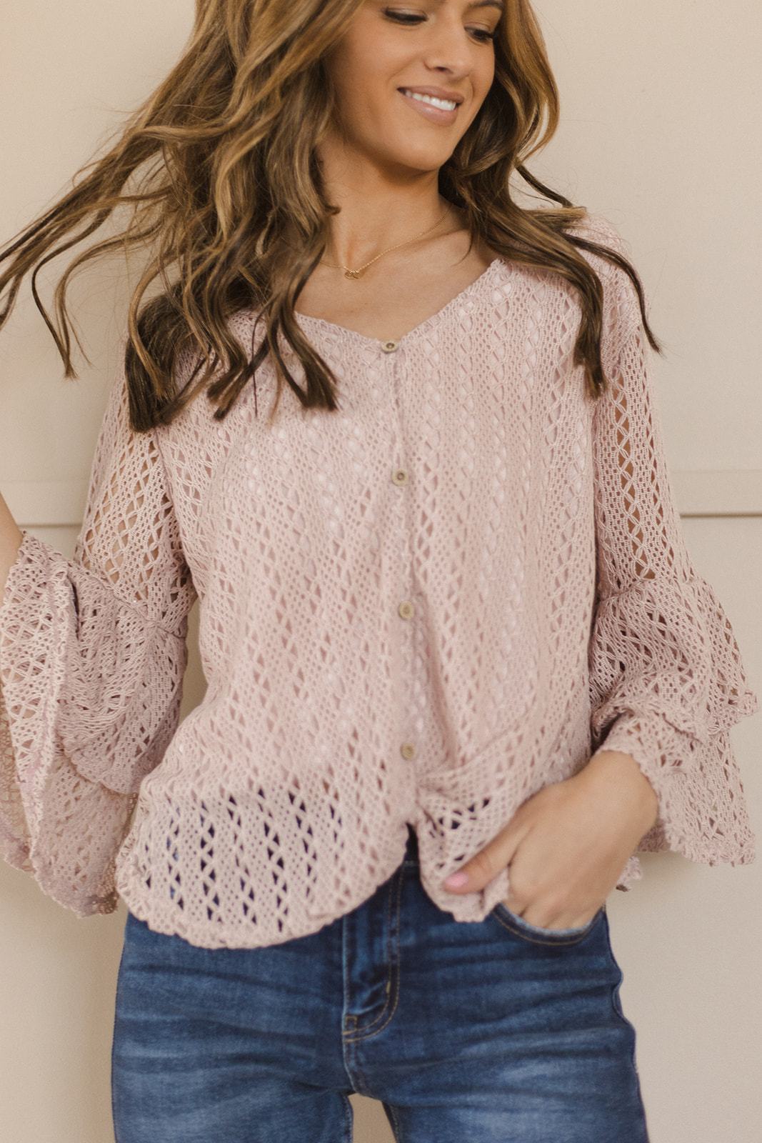 Tier Sleeve Lace Top-Long Sleeve Tops-Krush Kandy, Women's Online Fashion Boutique Located in Phoenix, Arizona (Scottsdale Area)