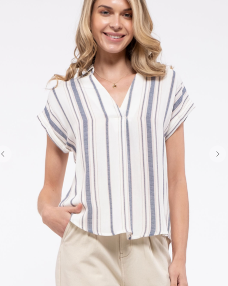 Striped Cuff Sleeve Shirt-Short Sleeve Tops-Krush Kandy, Women's Online Fashion Boutique Located in Phoenix, Arizona (Scottsdale Area)