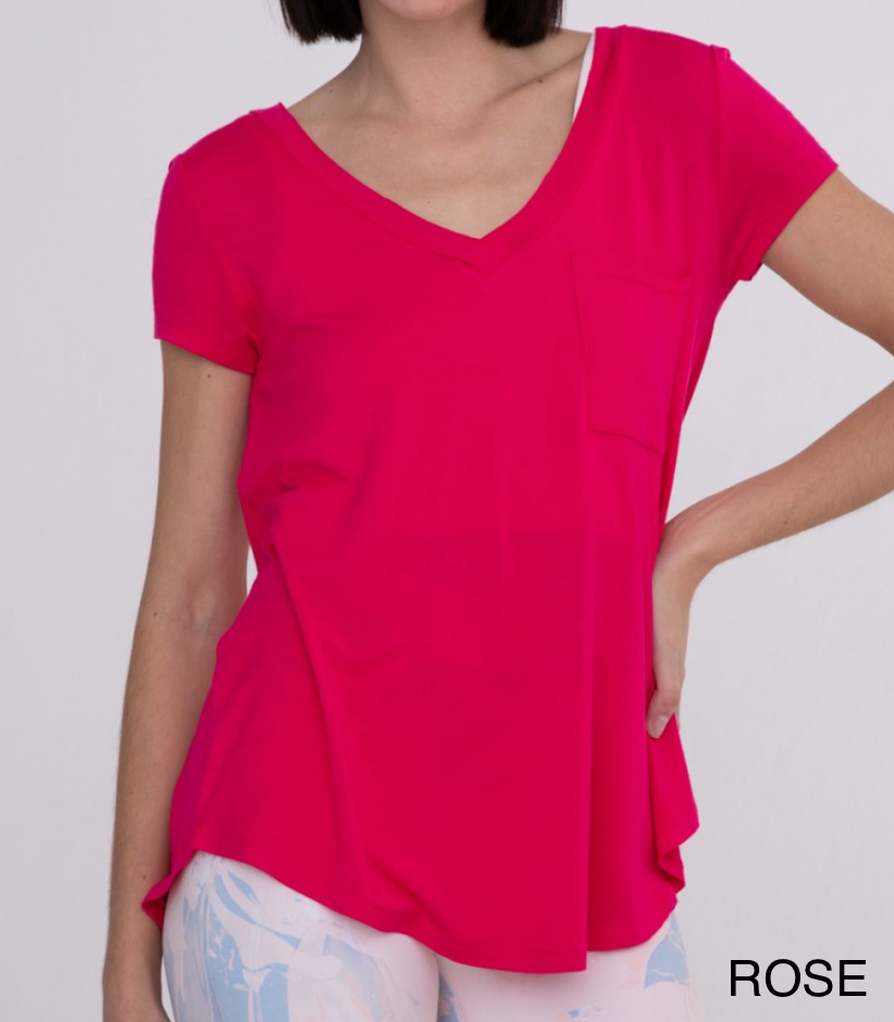 MONO B Forever Loved Long Line Deep V-Neck Pocket Shirt |-Short Sleeve Tops-Krush Kandy, Women's Online Fashion Boutique Located in Phoenix, Arizona (Scottsdale Area)