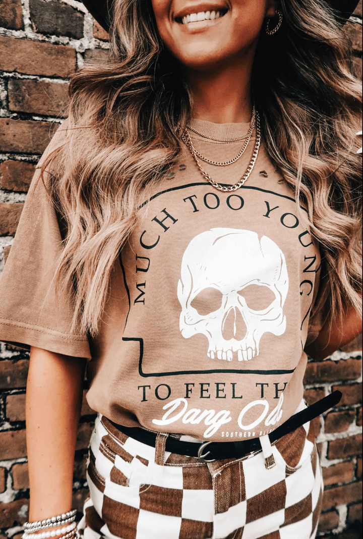 Much Too Young Cut Mock Neck Tee-Graphic Tees-Krush Kandy, Women's Online Fashion Boutique Located in Phoenix, Arizona (Scottsdale Area)