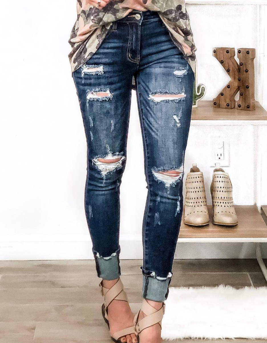 30" Destroyed Front Button Jean | PLUS/REG, 2 WASHES-Jeans-Krush Kandy, Women's Online Fashion Boutique Located in Phoenix, Arizona (Scottsdale Area)