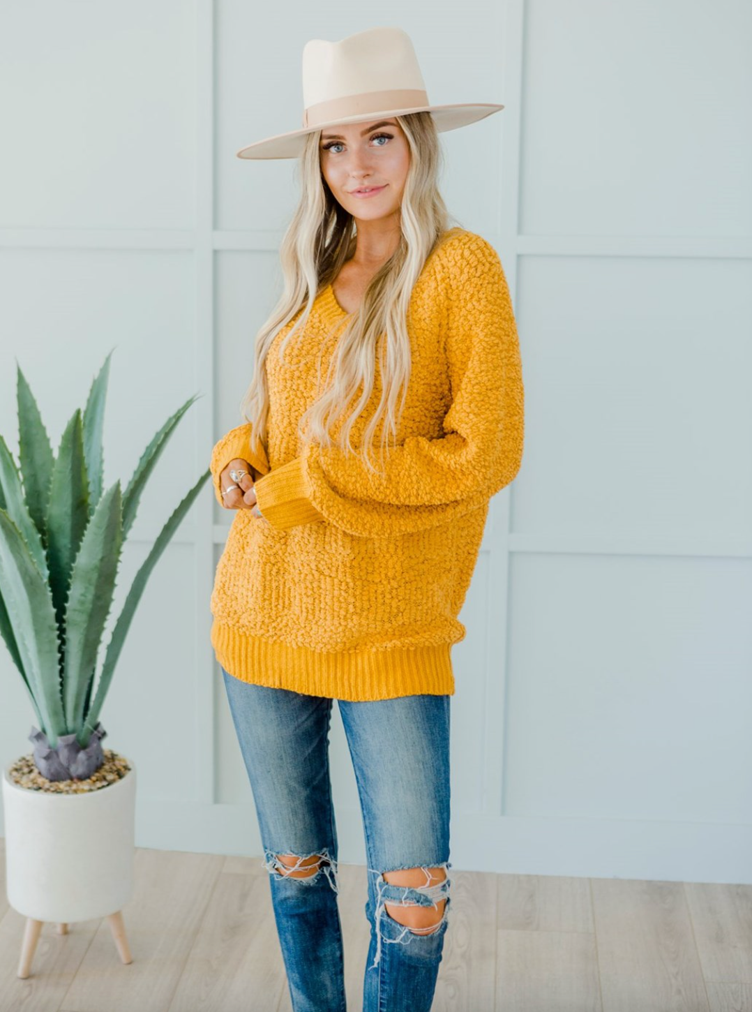 Ribbed V Neck Popcorn Knit Sweater | S-XL-Sweaters-Krush Kandy, Women's Online Fashion Boutique Located in Phoenix, Arizona (Scottsdale Area)