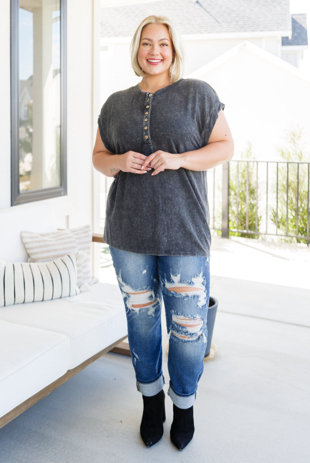 She's Alright Mineral Wash Sleeveless Henley-Short Sleeve Tops-Krush Kandy, Women's Online Fashion Boutique Located in Phoenix, Arizona (Scottsdale Area)