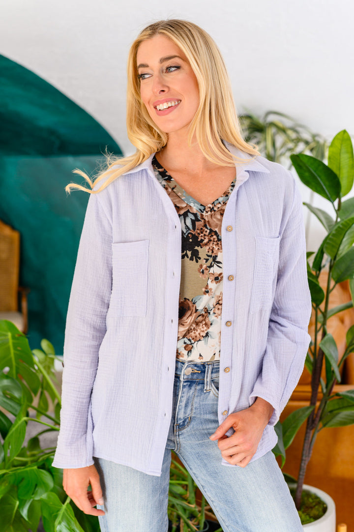 Skies The Limit Button Up in Lavender Blue | S-3XL-Long Sleeve Tops-Krush Kandy, Women's Online Fashion Boutique Located in Phoenix, Arizona (Scottsdale Area)