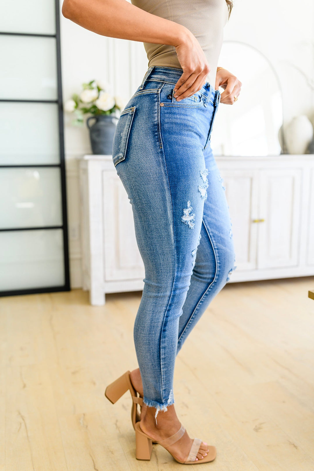 Judy Blue Skye Destroyed Button Fly Skinny-Jeans-Krush Kandy, Women's Online Fashion Boutique Located in Phoenix, Arizona (Scottsdale Area)