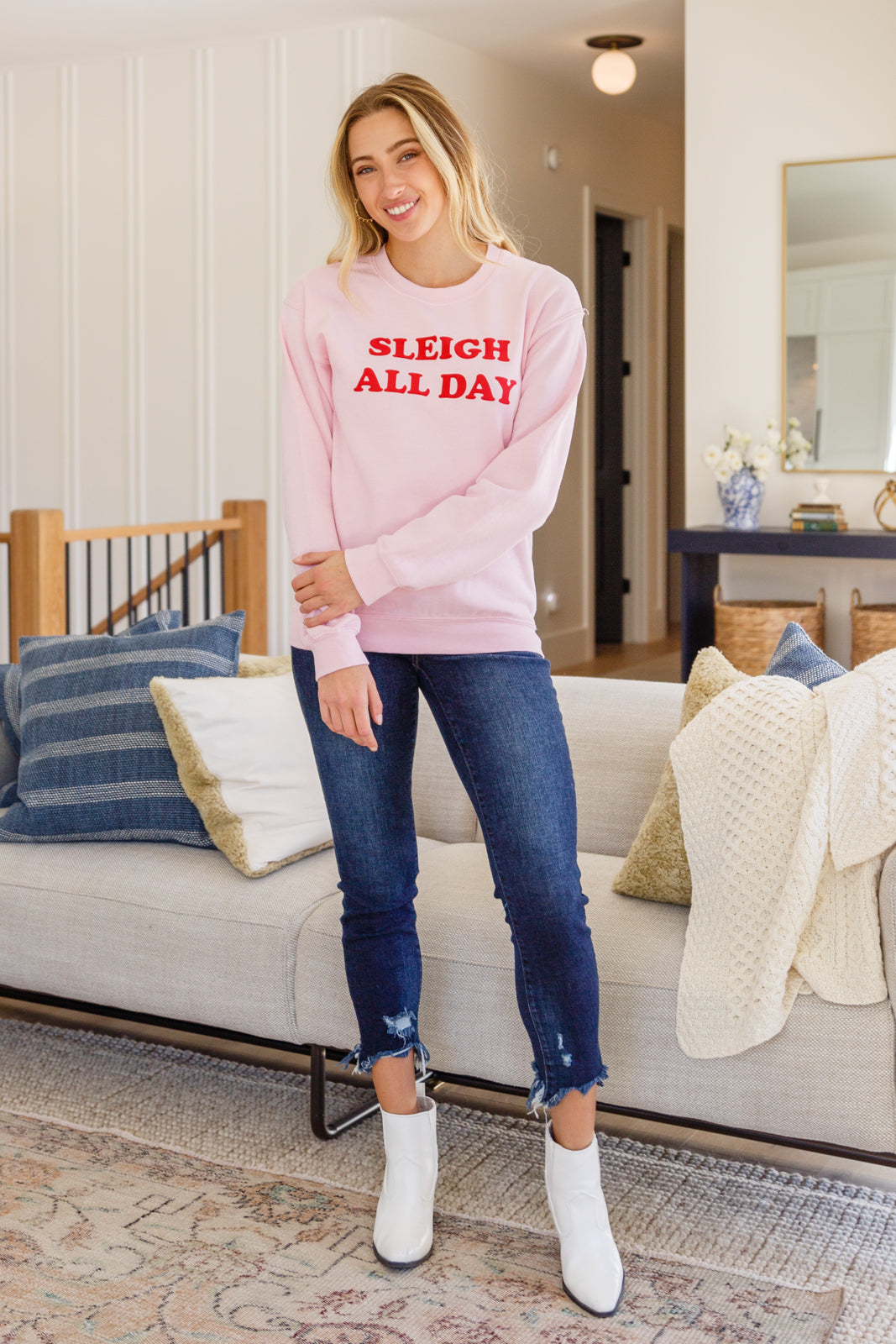 Sleigh All Day Sweatshirt In Pink-Sweatshirts-Krush Kandy, Women's Online Fashion Boutique Located in Phoenix, Arizona (Scottsdale Area)