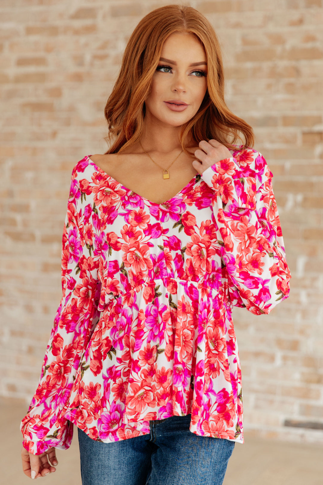 Smile Like You Mean It Floral Peplum-Short Sleeve Tops-Krush Kandy, Women's Online Fashion Boutique Located in Phoenix, Arizona (Scottsdale Area)