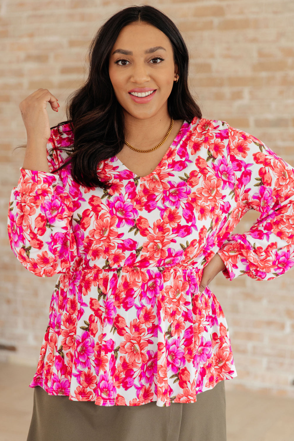 Smile Like You Mean It Floral Peplum-Short Sleeve Tops-Krush Kandy, Women's Online Fashion Boutique Located in Phoenix, Arizona (Scottsdale Area)