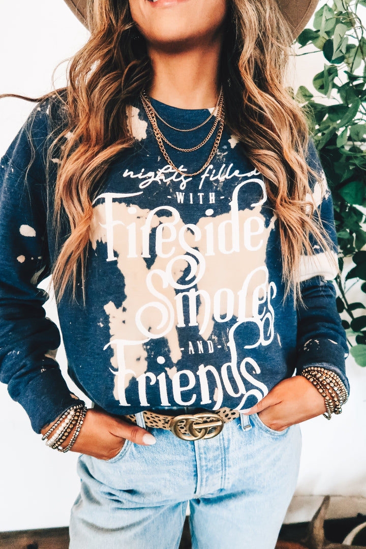 Fireside and Friends Bomba Sweatshirt-Graphic Tees-Krush Kandy, Women's Online Fashion Boutique Located in Phoenix, Arizona (Scottsdale Area)