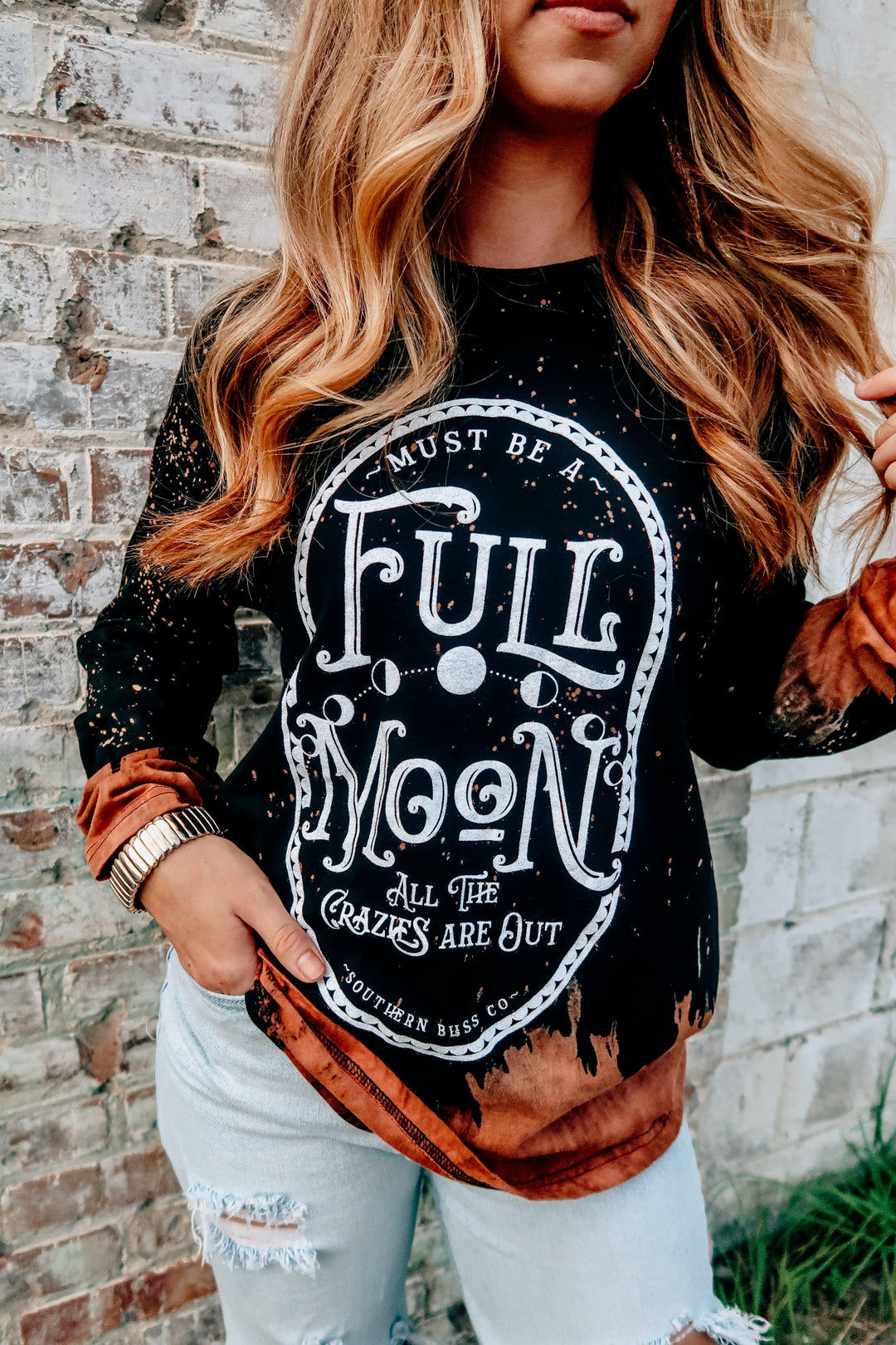 Full Moon Bleached Longsleeve-Graphic Tees-Krush Kandy, Women's Online Fashion Boutique Located in Phoenix, Arizona (Scottsdale Area)