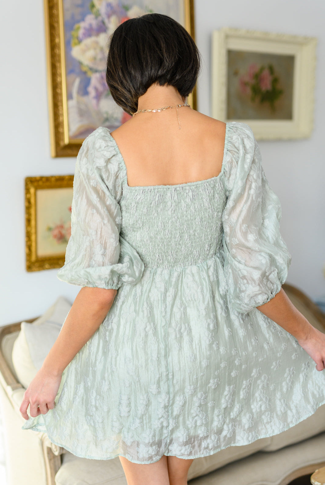 Spotting Fairies Puff Sleeve Dress in Sage-Dresses-Krush Kandy, Women's Online Fashion Boutique Located in Phoenix, Arizona (Scottsdale Area)