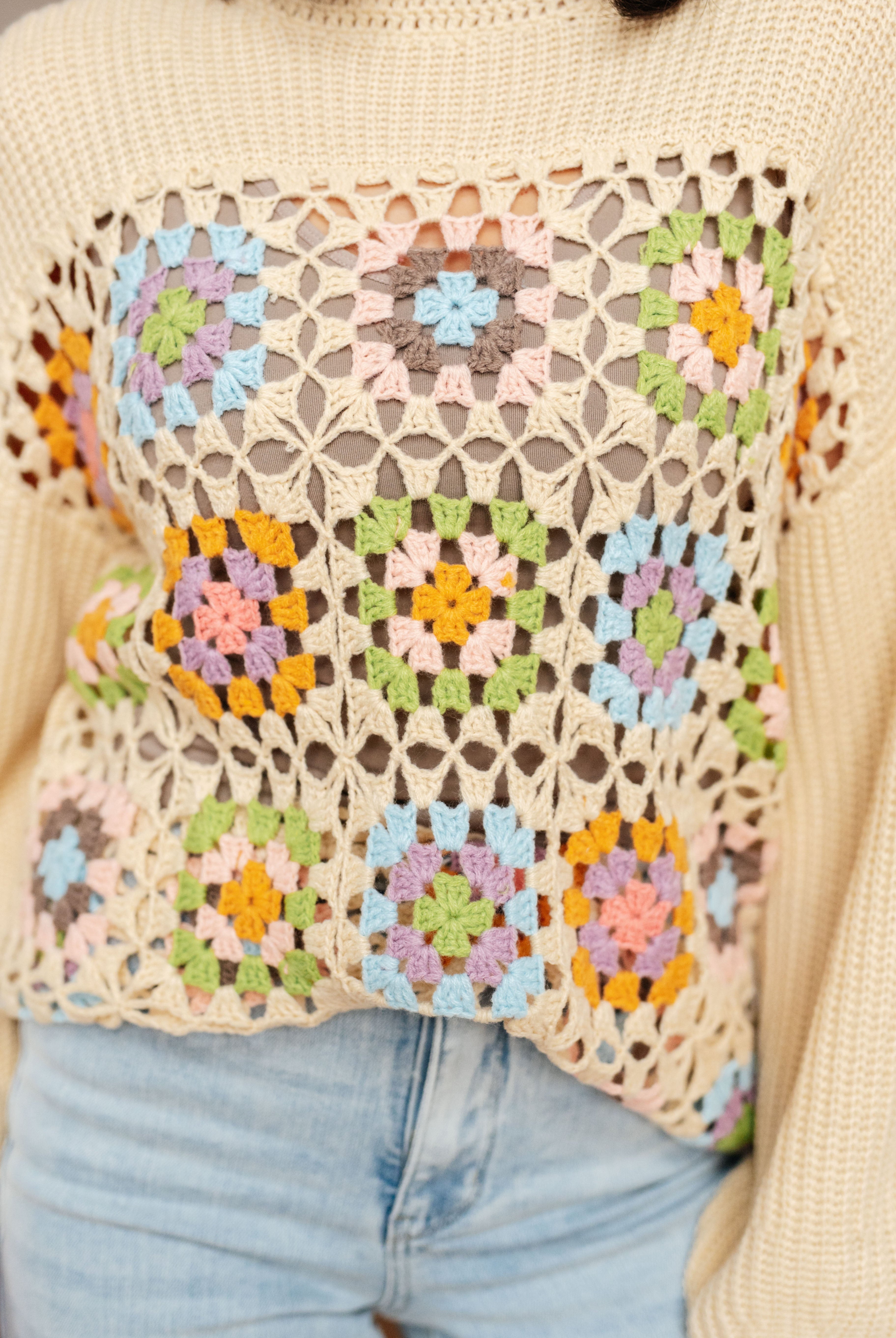 Square Dance Granny Square Sweater-Sweaters-Krush Kandy, Women's Online Fashion Boutique Located in Phoenix, Arizona (Scottsdale Area)