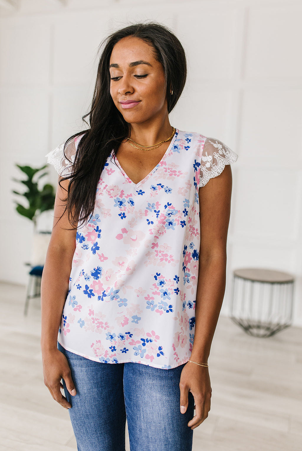 Still the One Lace Sleeve Floral Top-Short Sleeve Tops-Krush Kandy, Women's Online Fashion Boutique Located in Phoenix, Arizona (Scottsdale Area)