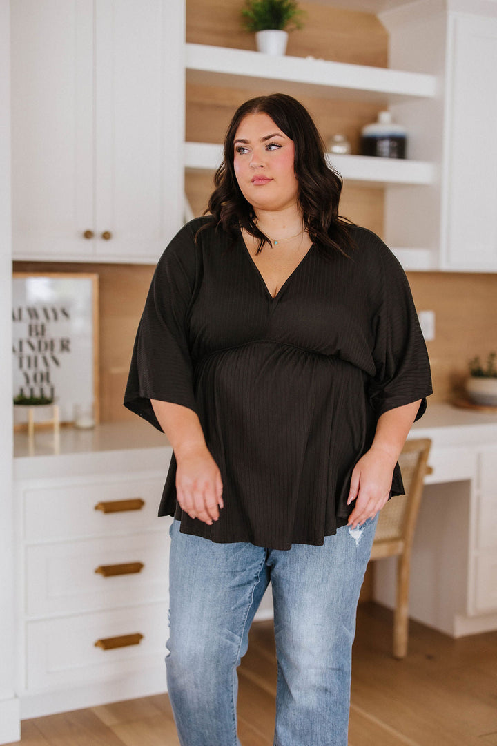 Storied Moments Draped Peplum Top in Black-Short Sleeve Tops-Krush Kandy, Women's Online Fashion Boutique Located in Phoenix, Arizona (Scottsdale Area)