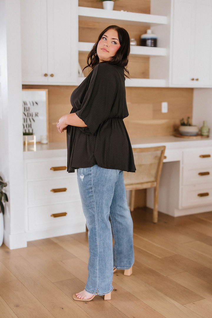 Storied Moments Draped Peplum Top in Black-Short Sleeve Tops-Krush Kandy, Women's Online Fashion Boutique Located in Phoenix, Arizona (Scottsdale Area)