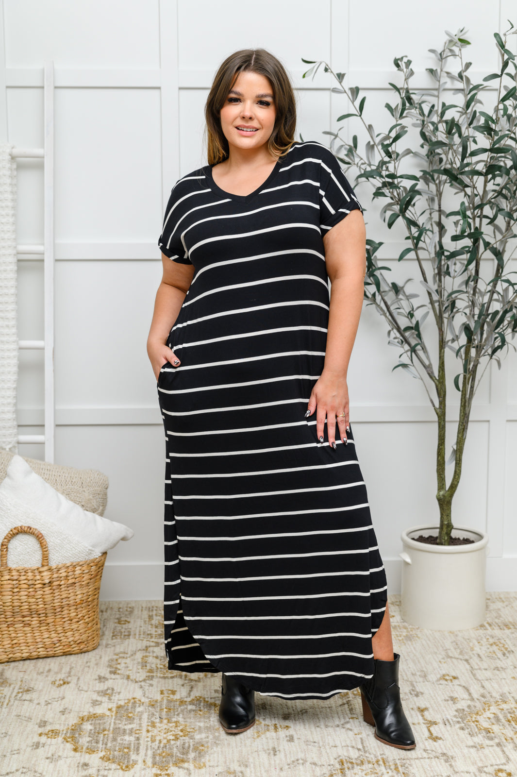 Striped Maxi Dress In Black-Dresses-Krush Kandy, Women's Online Fashion Boutique Located in Phoenix, Arizona (Scottsdale Area)