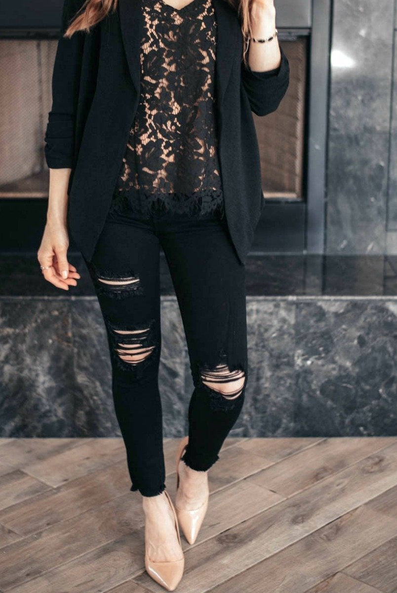 (JDB Denim & Black) Perfect Distress Jeans (SALE! only size 24 left!)-Jeans-Krush Kandy, Women's Online Fashion Boutique Located in Phoenix, Arizona (Scottsdale Area)