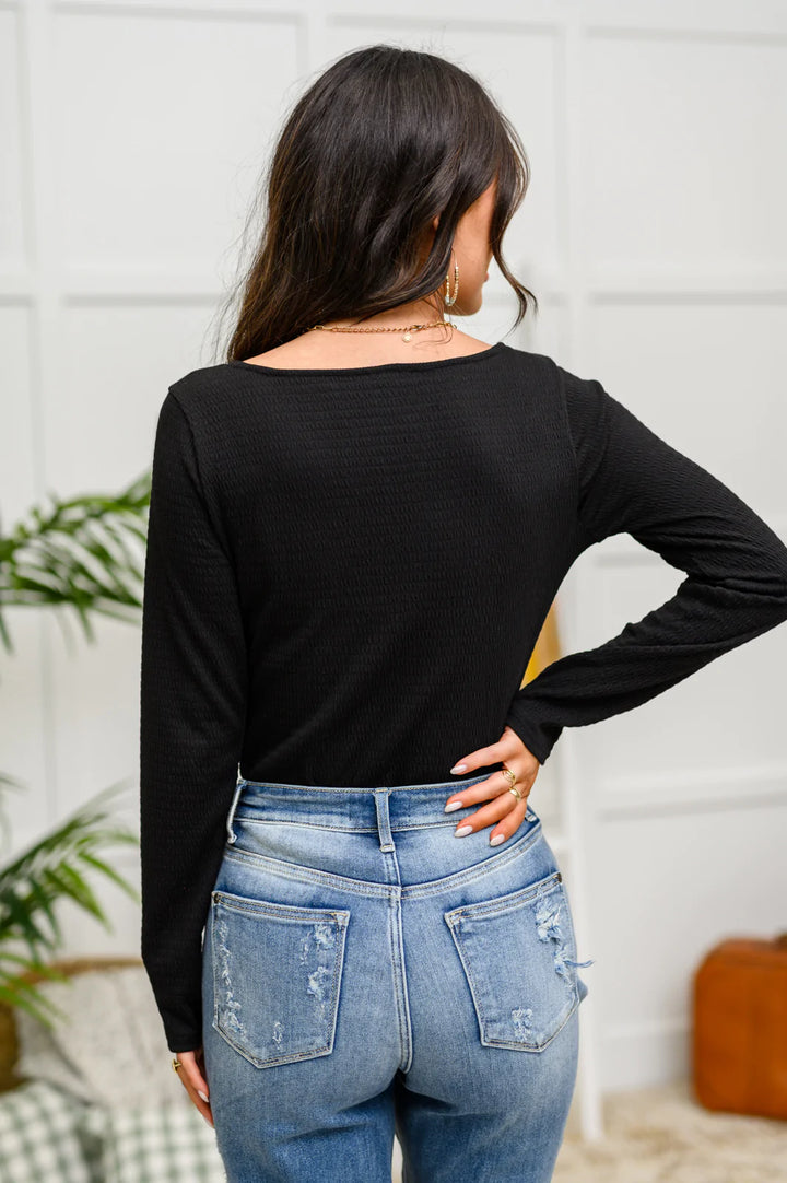The Trisha Textured Square Neck Bodysuit in Black | S-3XL-Bodysuits-Krush Kandy, Women's Online Fashion Boutique Located in Phoenix, Arizona (Scottsdale Area)