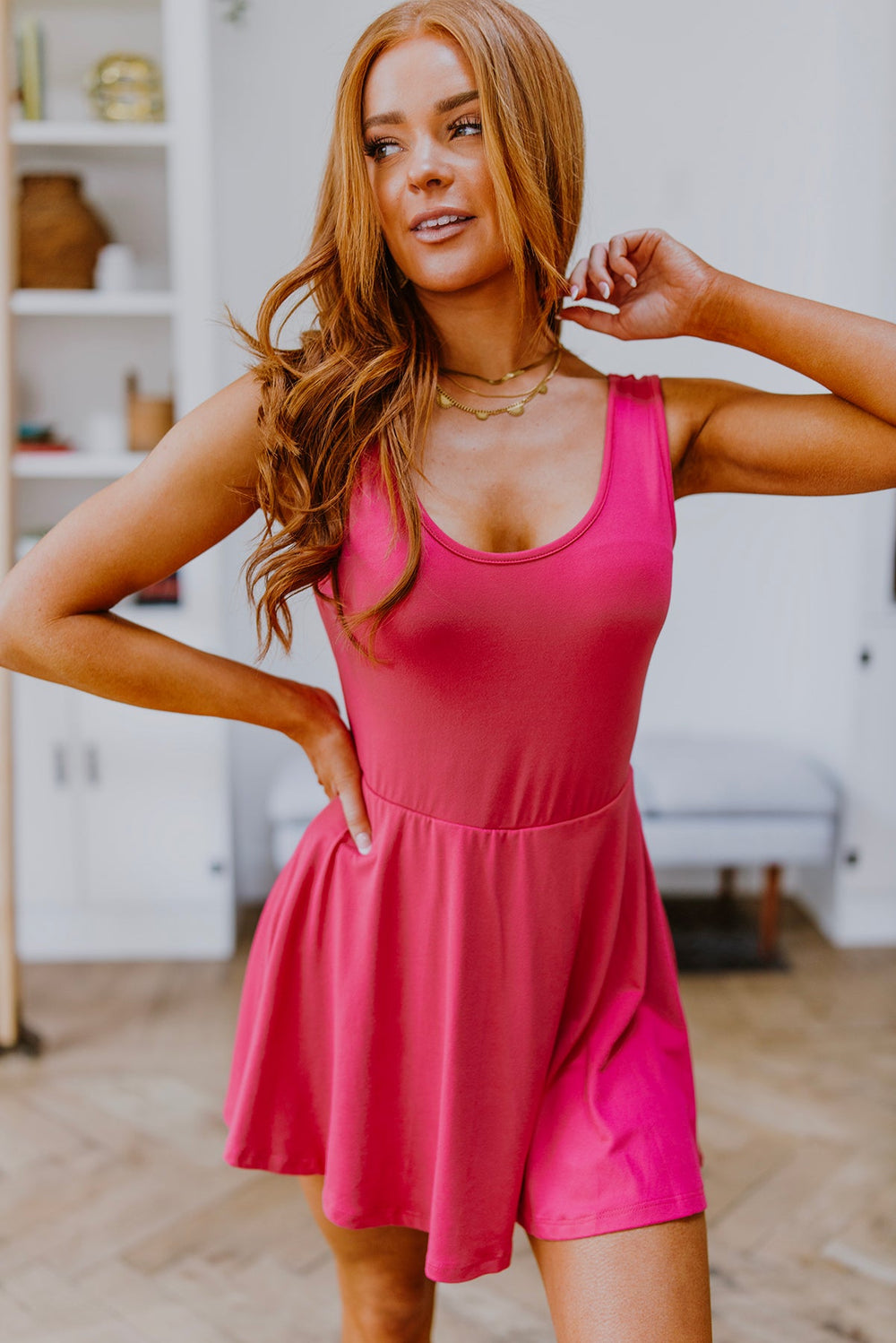 Think Pink Sleeveless Skort Dress-Dresses-Krush Kandy, Women's Online Fashion Boutique Located in Phoenix, Arizona (Scottsdale Area)