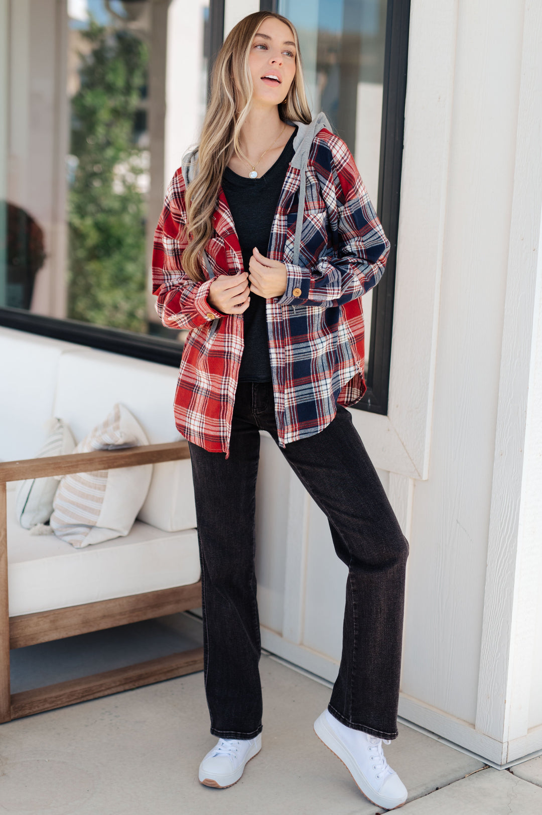 Thinking Out Loud Hooded Flannel-Long Sleeve Tops-Krush Kandy, Women's Online Fashion Boutique Located in Phoenix, Arizona (Scottsdale Area)