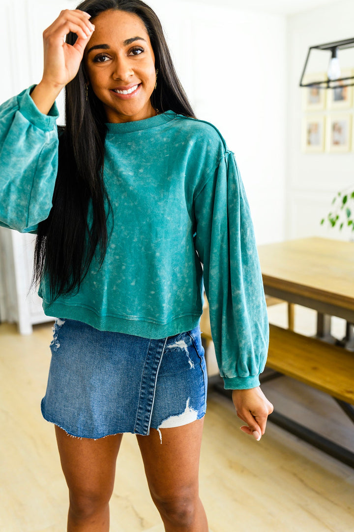 Tied Up In Cuteness Mineral Wash Sweater in Teal-Sweaters-Krush Kandy, Women's Online Fashion Boutique Located in Phoenix, Arizona (Scottsdale Area)