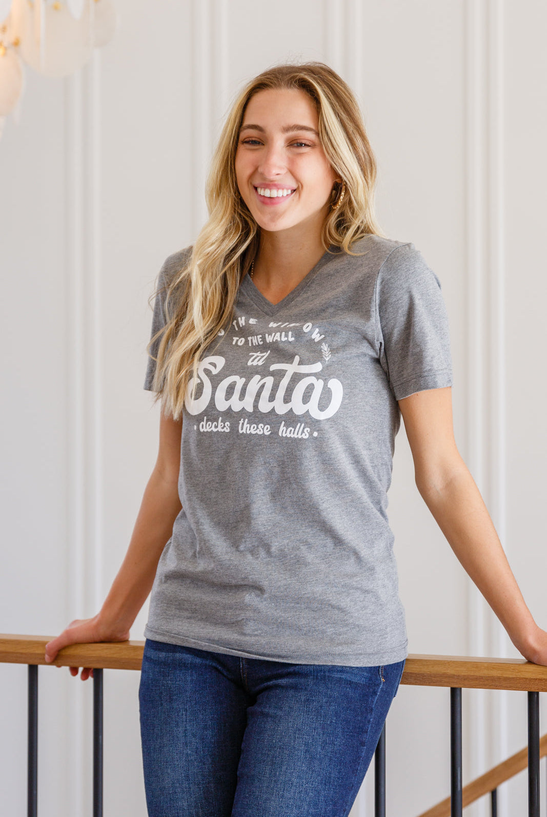 To The Window Graphic V Neck Tee In Gray | S-3X-Graphic Tees-Krush Kandy, Women's Online Fashion Boutique Located in Phoenix, Arizona (Scottsdale Area)