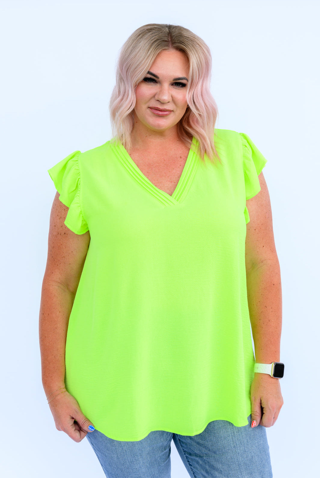 Under Neon Lights Ruffle Sleeve Top-Short Sleeve Tops-Krush Kandy, Women's Online Fashion Boutique Located in Phoenix, Arizona (Scottsdale Area)