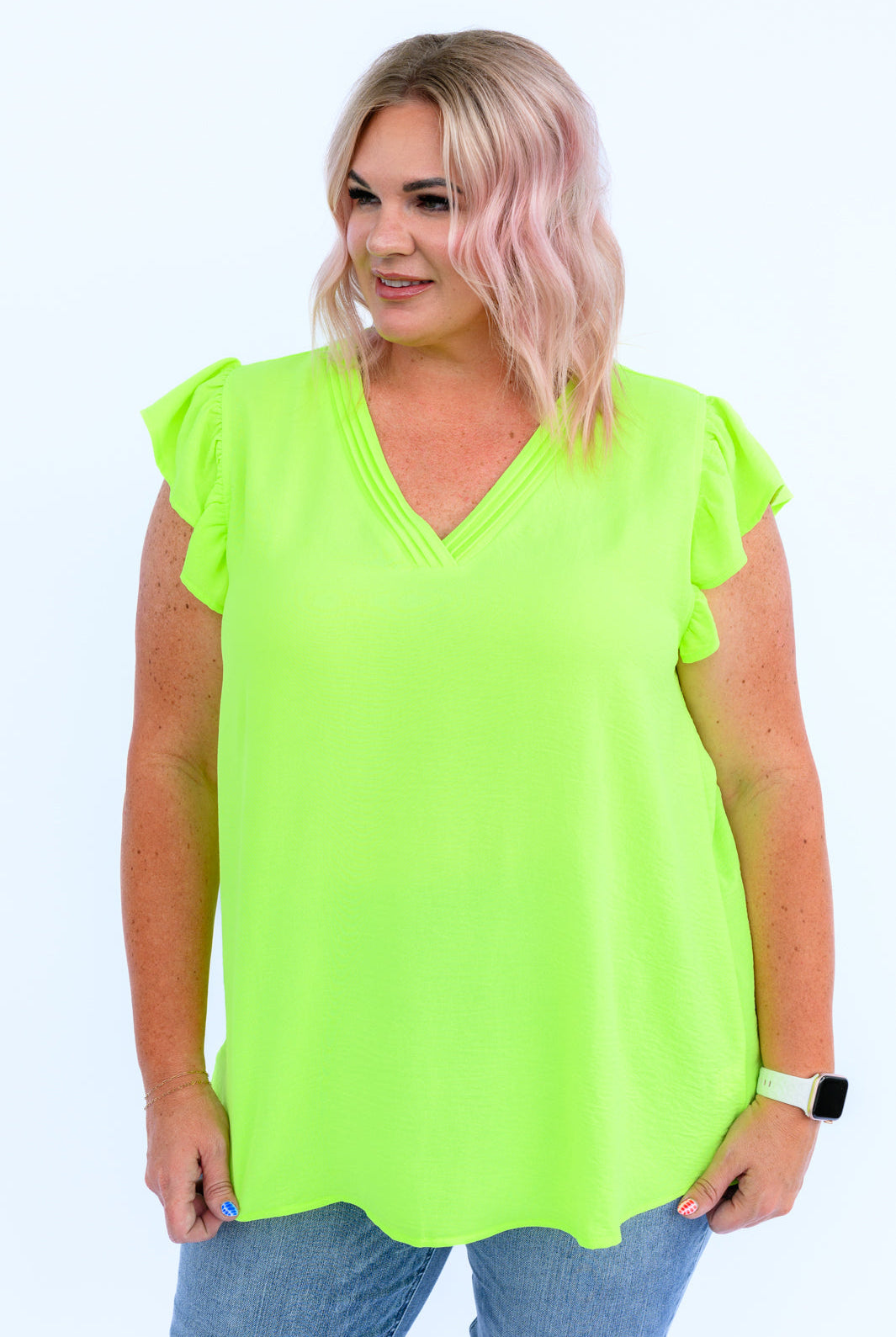 Under Neon Lights Ruffle Sleeve Top-Short Sleeve Tops-Krush Kandy, Women's Online Fashion Boutique Located in Phoenix, Arizona (Scottsdale Area)