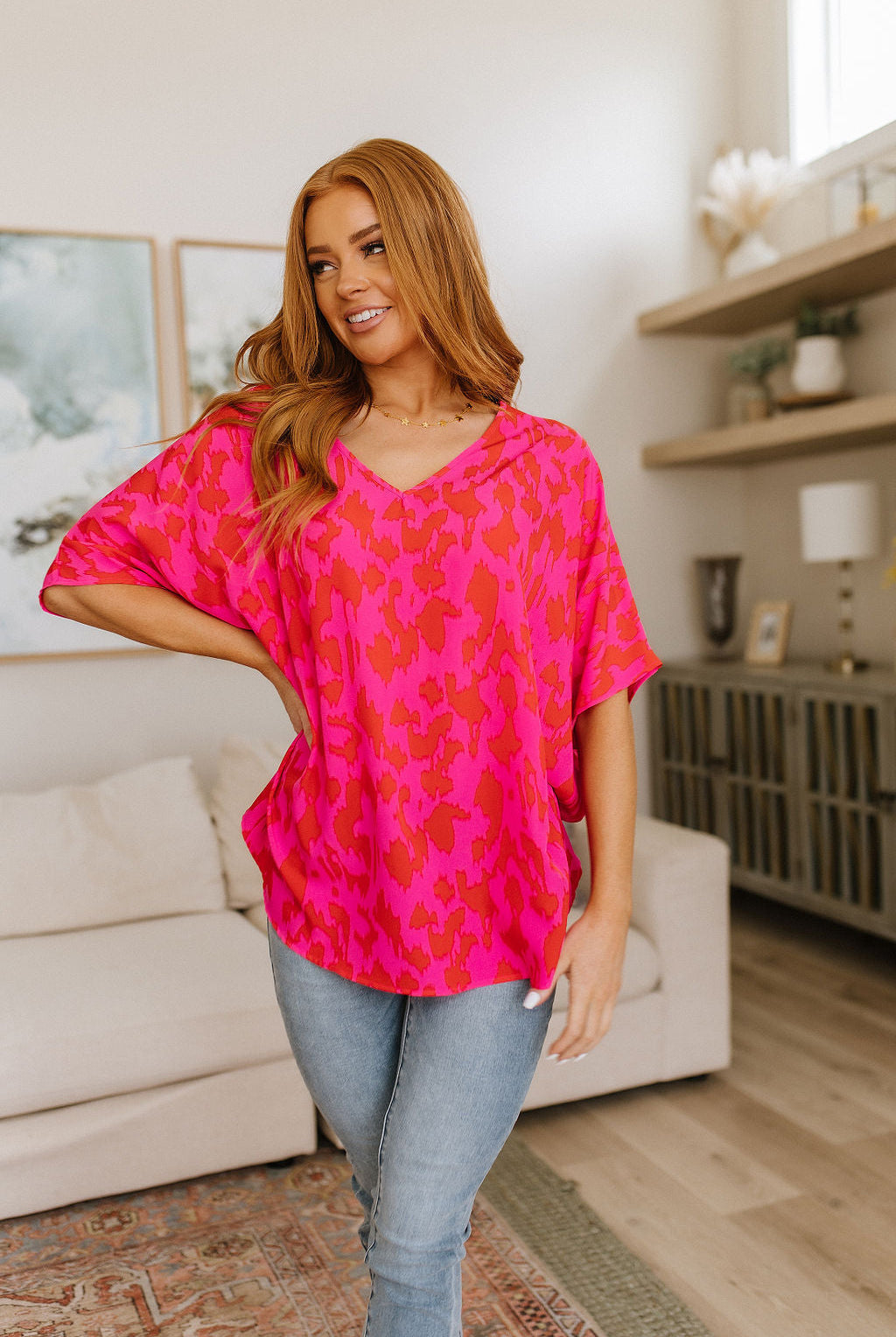 Unforgettable V-Neck Animal Print Blouse-Short Sleeve Tops-Krush Kandy, Women's Online Fashion Boutique Located in Phoenix, Arizona (Scottsdale Area)