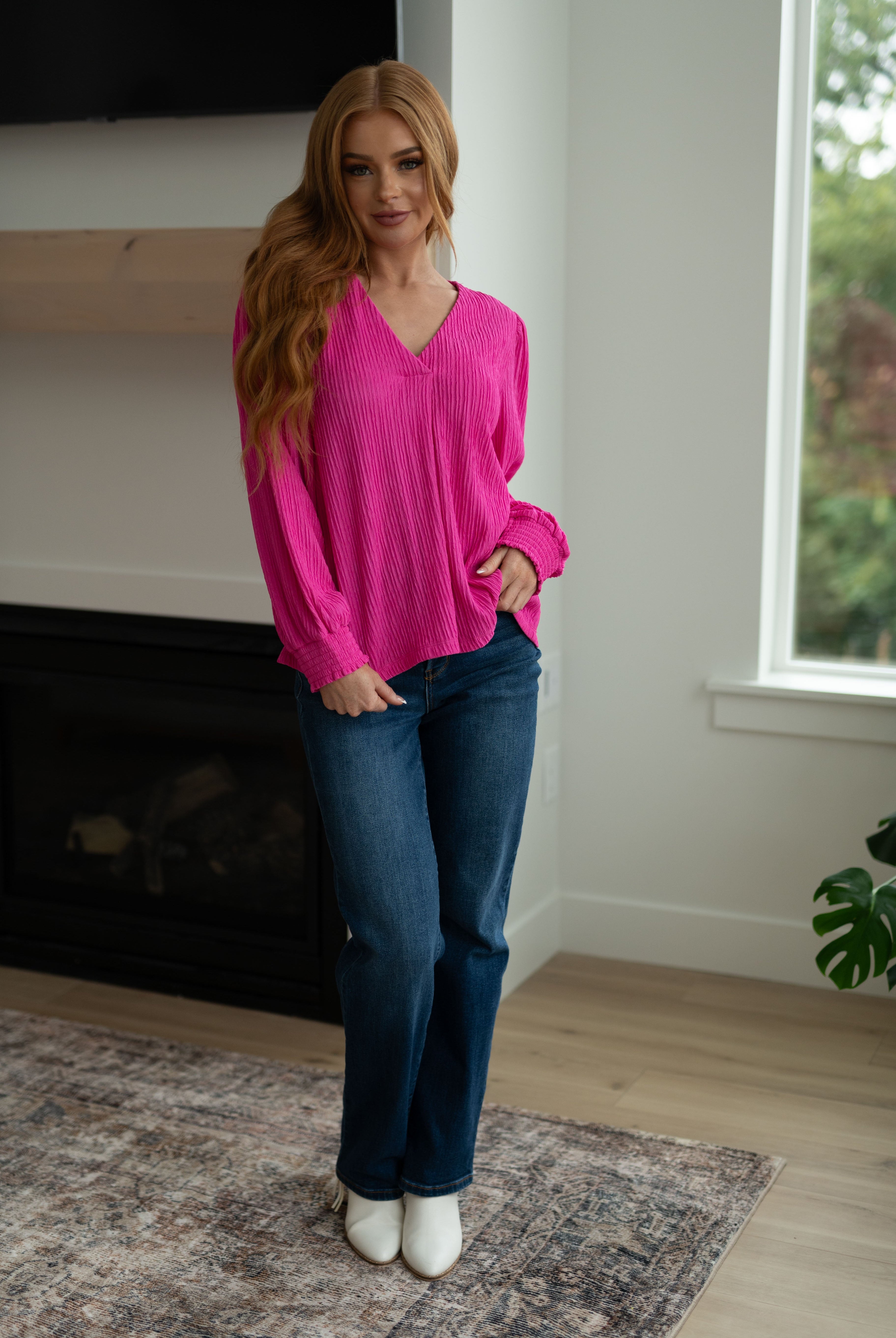 Very Refined V-Neck Blouse-Long Sleeve Tops-Krush Kandy, Women's Online Fashion Boutique Located in Phoenix, Arizona (Scottsdale Area)