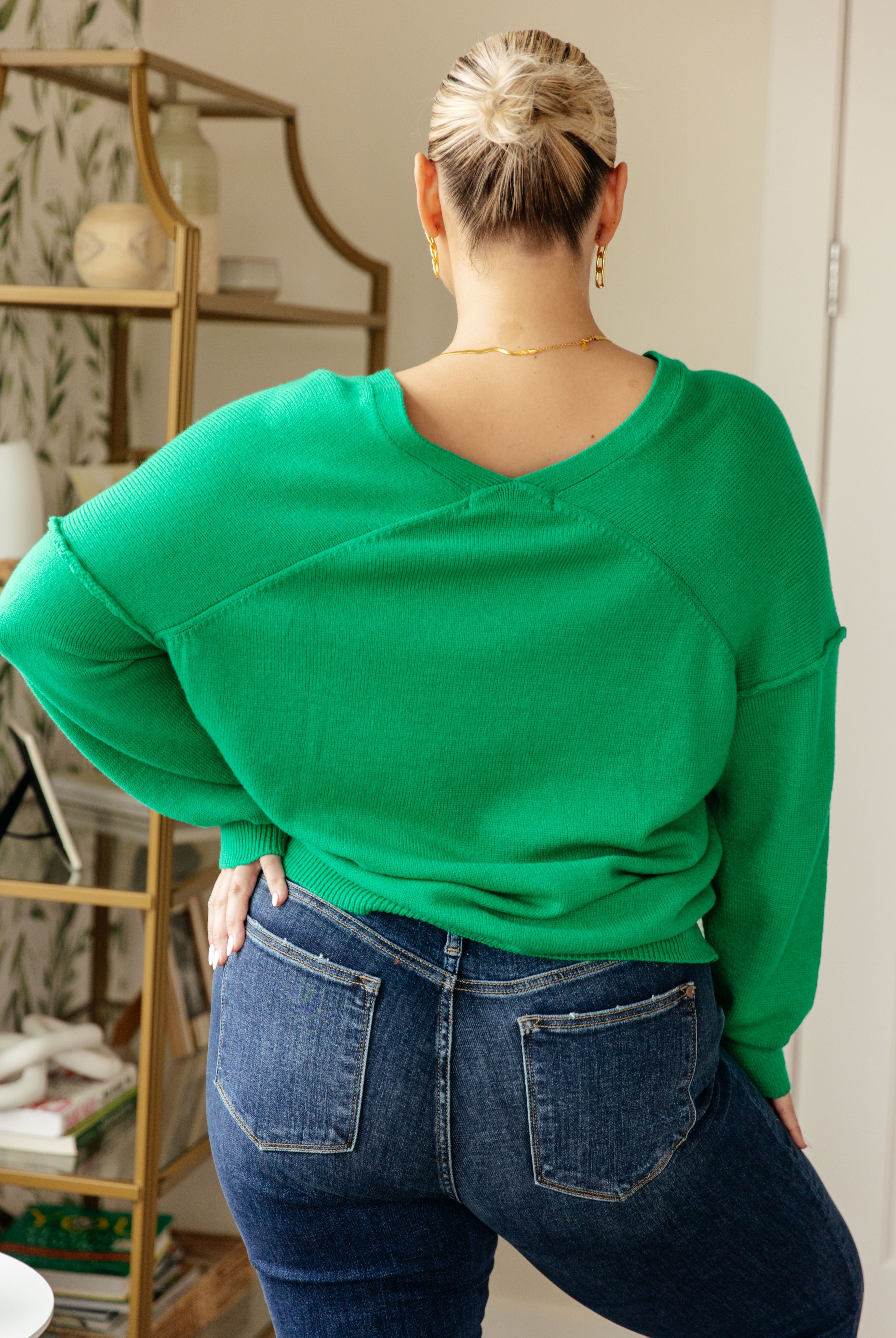 Very Understandable V-Neck Sweater in Green-Sweaters-Krush Kandy, Women's Online Fashion Boutique Located in Phoenix, Arizona (Scottsdale Area)