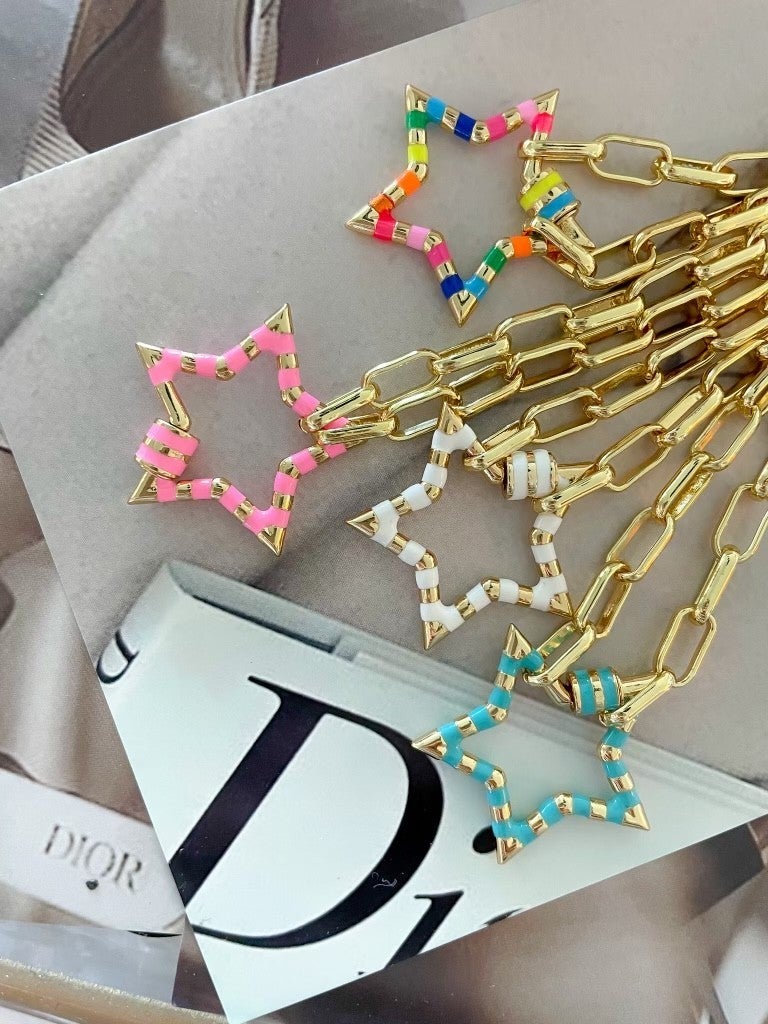 Enamel Stripe Star Magnetic Necklace-Necklaces-Krush Kandy, Women's Online Fashion Boutique Located in Phoenix, Arizona (Scottsdale Area)